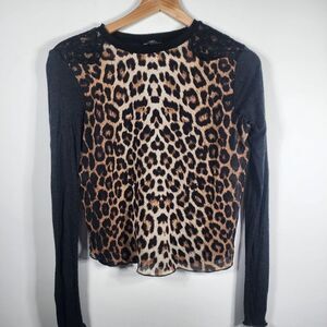 Zara Women's Leopard Print Long Sleeve Lace Shoulder Sweater Size Small